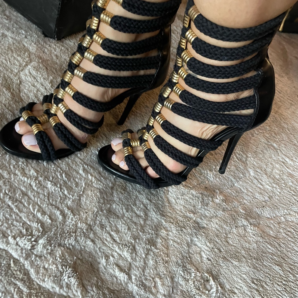 Chic Black and Gold Strappy Heels